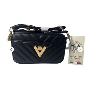 VALENTINO ORLANDI Quilt Vegan Leather Guitar Strap Double Zip CrossbodyCameraBag